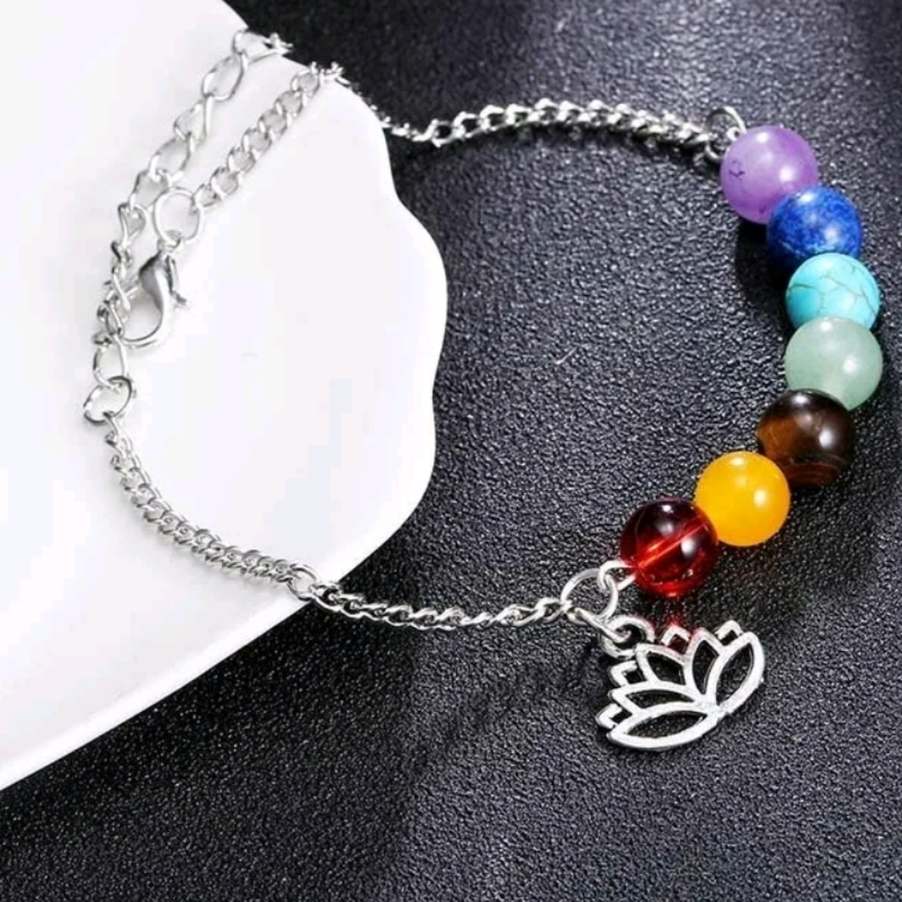 7 Chakra Healing Lotus Balance Beaded Bracelet Lava Yoga Reiki Prayer Stone